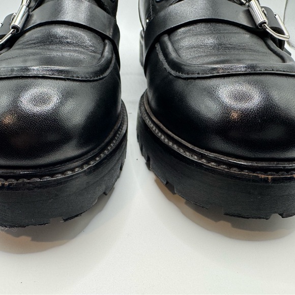 All Saints Shoes Black Yarrow Calf Leather Lug Sole Chunky Moto Boots 9.5 (40) - Picture 5 of 9